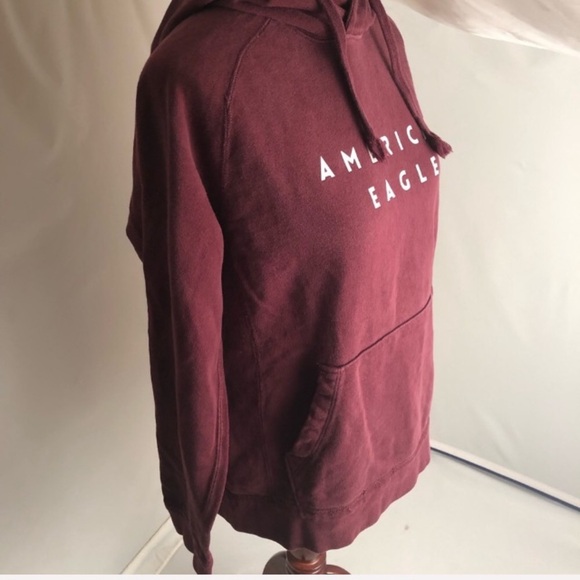 American Eagle burgundy logo hoodie pocket sweatshirt - Picture 2 of 7